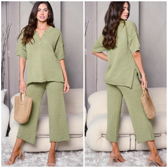 VERY J Olive Green Chic 2-Piece Knitted Sweater Top And Pants Set - Picture 7 of 7